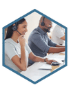 Customer service agents collaborating on call center models. Call Center Customer Service Training transforms mindsets and skills to resolve customer issues completely, strengthen relationships, and uncover revenue opportunities.