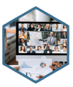 Virtual Team Management: Remote workers connecting via video conference technology.
