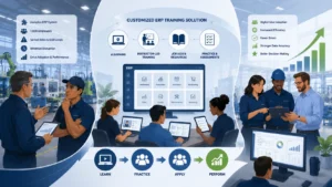 Manufacturing ERP training program helping employees learn a customized enterprise resource planning system through eLearning and workforce development.