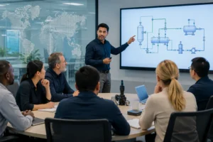 Engineers and technical professionals participating in a global Train-the-Trainer workshop focused on technical knowledge transfer, facilitation skills, and workforce development.