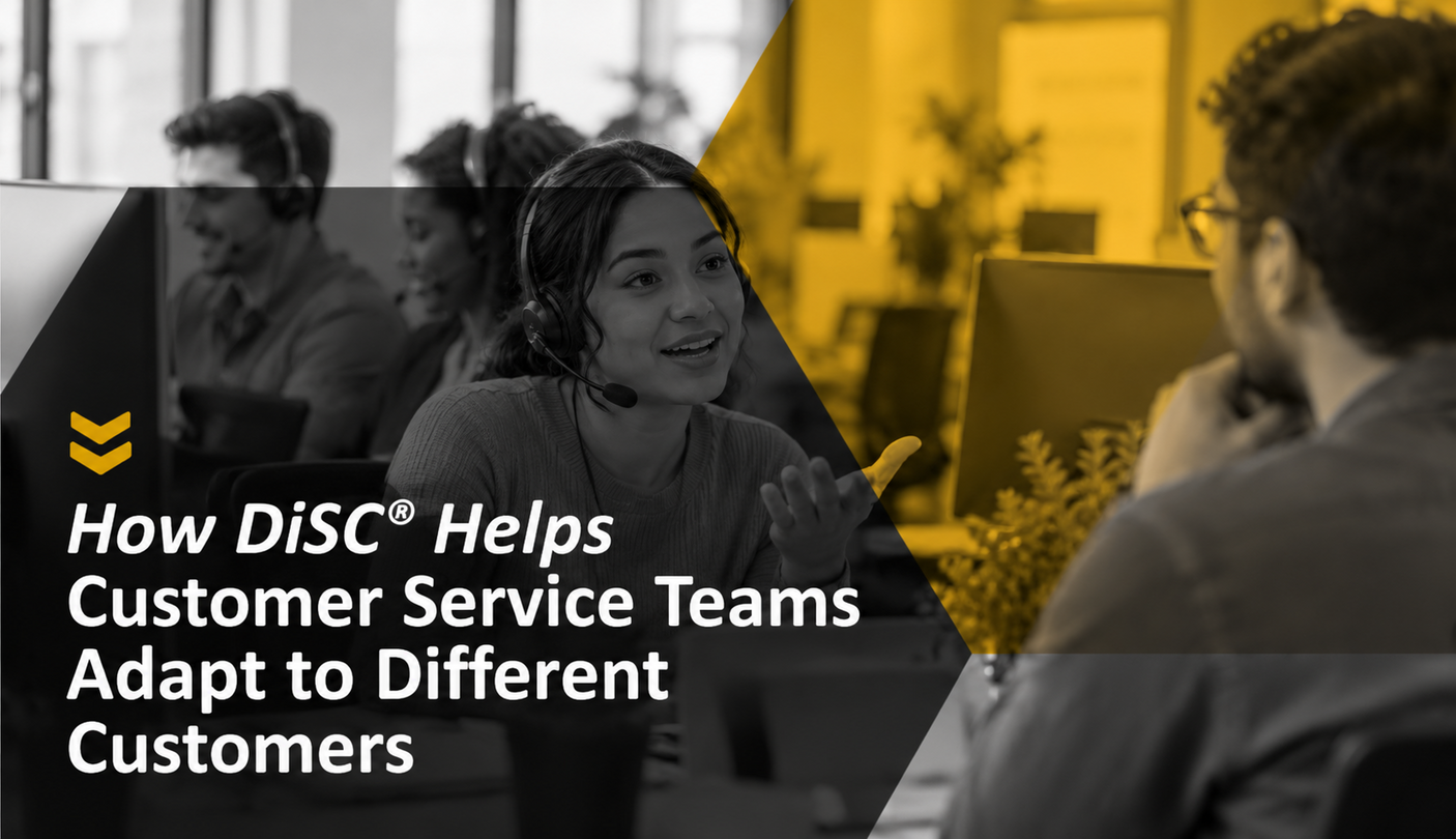 Customer service representative speaking with a customer, with the headline “How DiSC® Helps Customer Service Teams Adapt to Different Customers.